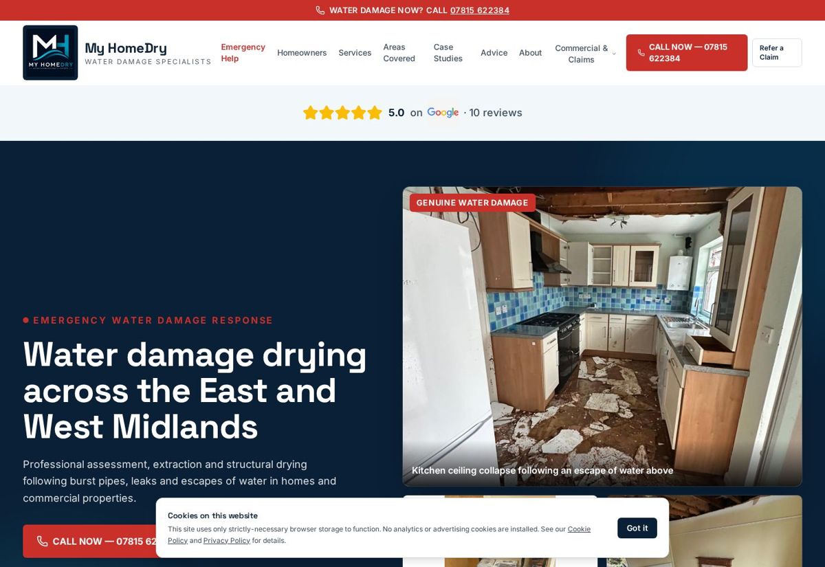 Homepage of the My HomeDry website built by Vision & Venture