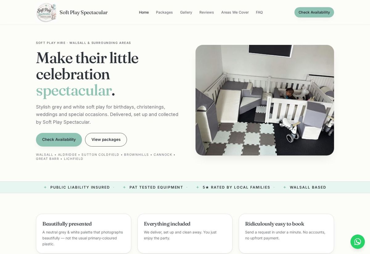 Homepage of the Soft Play Spectacular website built by Vision & Venture